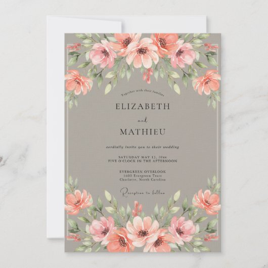 Invitation Mariage Fleur de Corail Taupe (Devant)