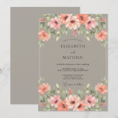 Invitation Mariage Fleur de Corail Taupe (Devant / Derrière)