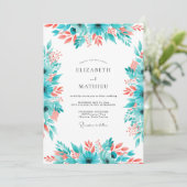 Invitation Mariage Fleur de Corail Turquoise (Debout devant)