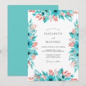 Invitation Mariage Fleur de Corail Turquoise (Devant / Derrière)