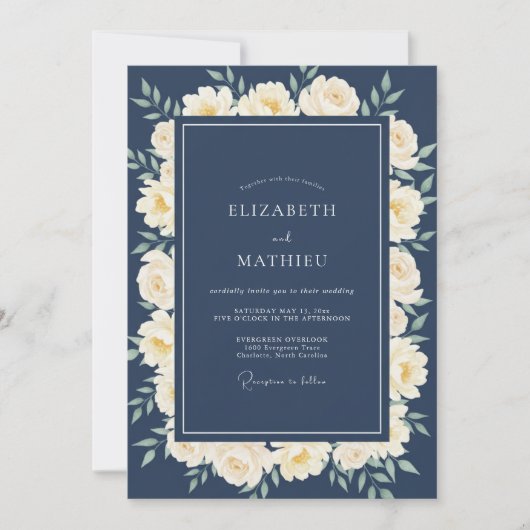 Invitation Mariage Fleur de Crème à l'Encre (Devant)