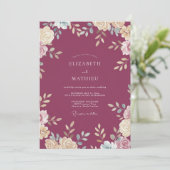 Invitation Mariage Fleur de Crème Chaude Prune (Debout devant)