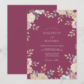 Invitation Mariage Fleur de Crème Chaude Prune (Devant / Derrière)