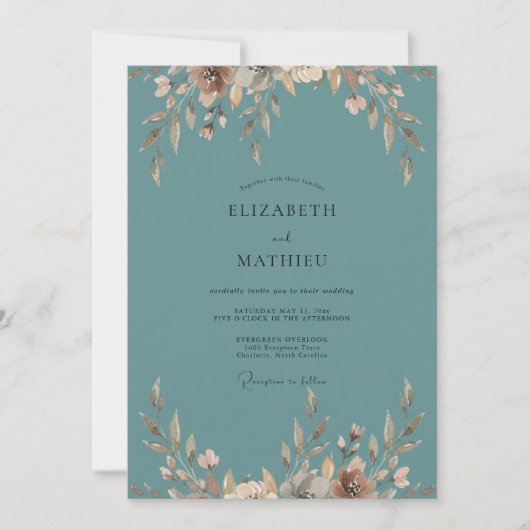 Invitation Mariage Fleur de Crème d'Ardoise (Devant)