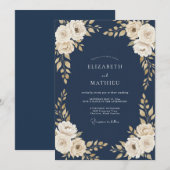 Invitation Mariage Fleur de Crème de Minuit (Devant / Derrière)