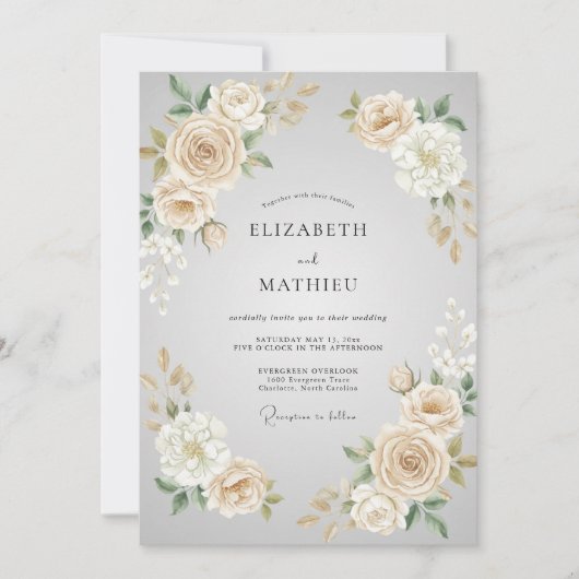 Invitation Mariage Fleur de Crème d'Ivoire (Devant)