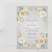 Invitation Mariage Fleur de Crème d'Ivoire (Devant / Derrière)