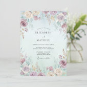 Invitation Mariage Fleur de Crème d'Ivoire au Prune (Debout devant)