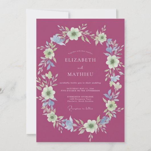 Invitation Mariage Fleur de Crème Magenta (Devant)
