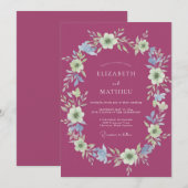 Invitation Mariage Fleur de Crème Magenta (Devant / Derrière)