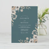 Invitation Mariage Fleur de Crème Pâle Ardoise (Debout devant)