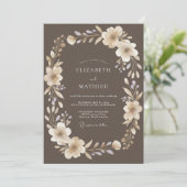 Invitation Mariage Fleur de Crème Taupe (Debout devant)