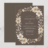 Invitation Mariage Fleur de Crème Taupe (Devant / Derrière)