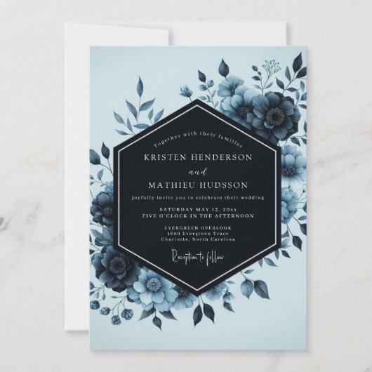 Invitation Mariage Fleur de Crépuscule Indigo (Devant)