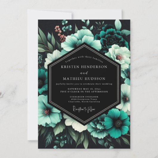 Invitation Mariage Fleur de Crépuscule Turquoise (Devant)