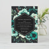 Invitation Mariage Fleur de Crépuscule Turquoise (Debout devant)