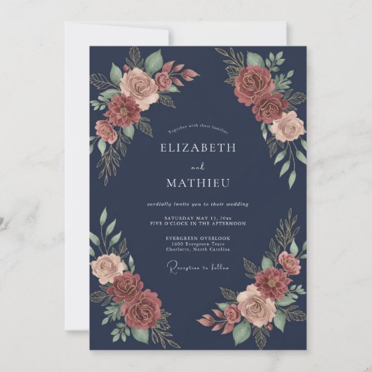 Invitation Mariage Fleur de Cuivre de Minuit (Devant)