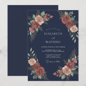 Invitation Mariage Fleur de Cuivre de Minuit (Devant / Derrière)