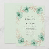 Invitation Mariage Fleur de Cuivre Menthe (Devant / Derrière)