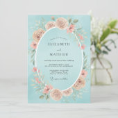 Invitation Mariage Fleur de Cyan Blush (Debout devant)