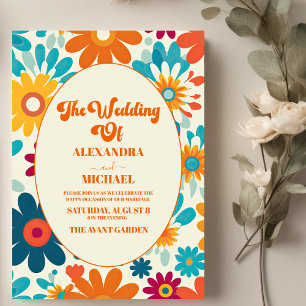 Invitation Mariage Fleur de Daisy Rétro Moderne des Années 70