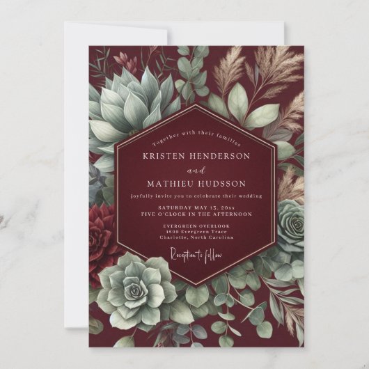 Invitation Mariage Fleur de Désert Carmin (Devant)