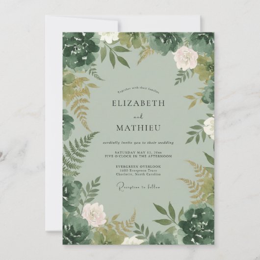 Invitation Mariage Fleur de Fernes en Céladon (Devant)