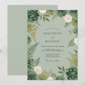 Invitation Mariage Fleur de Fernes en Céladon (Devant / Derrière)
