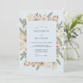 Invitation Mariage Fleur de Feuillage Azur (Debout devant)