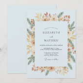 Invitation Mariage Fleur de Feuillage Azur (Devant / Derrière)