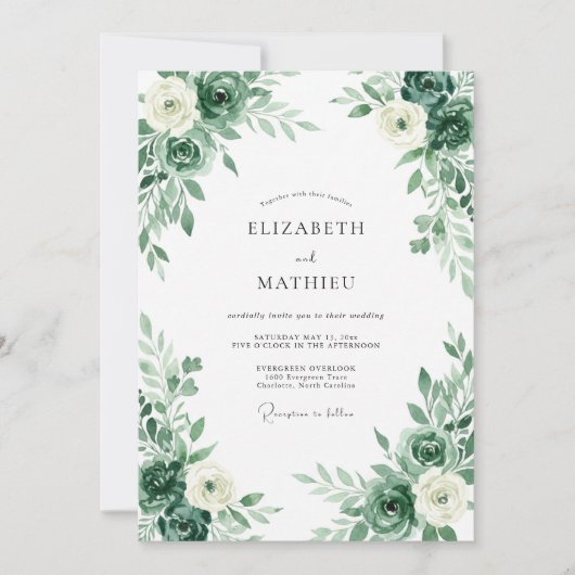 Invitation Mariage Fleur de Feuille d'Émeraude (Devant)