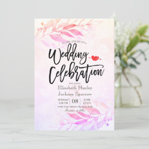 Invitation Mariage Fleur de Feuilles Aquarelle Magenta Botani