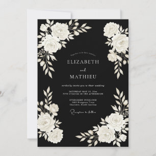 Invitation Mariage Fleur de Fleur d'Ivoire Noir