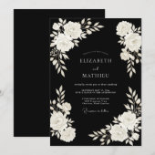 Invitation Mariage Fleur de Fleur d'Ivoire Noir (Devant / Derrière)