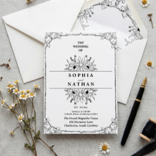 Invitation Mariage Fleur de Fleuriste Romantique Vintage Croq