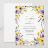 Invitation Mariage Fleur de Floraison Jaune Violet (Devant / Derrière)