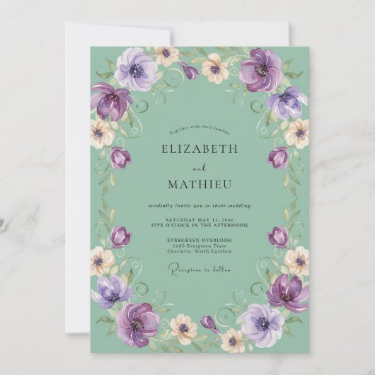 Invitation Mariage Fleur de Floraison Verte (Devant)