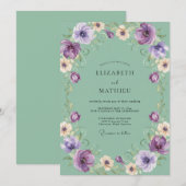 Invitation Mariage Fleur de Floraison Verte (Devant / Derrière)