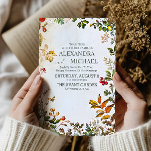 Invitation Mariage Fleur de Fougère Beige Vintage