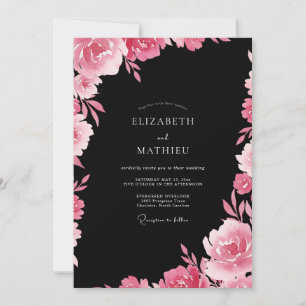 Invitation Mariage Fleur de Fuchsia Noir