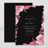 Invitation Mariage Fleur de Fuchsia Noir (Devant / Derrière)