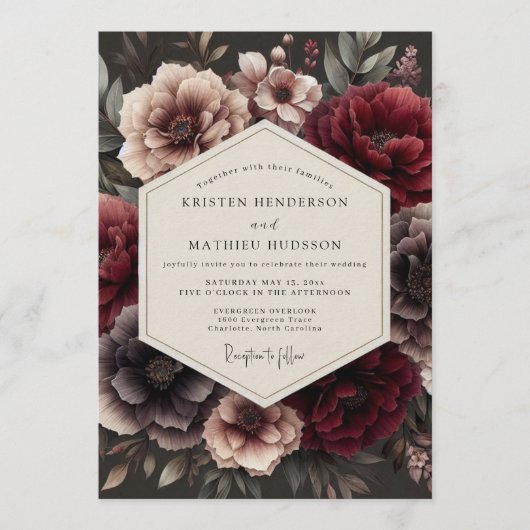 Invitation Mariage Fleur de Garnet Baroque (Devant)