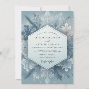 Invitation Mariage Fleur de Givre Bleu Ardoise