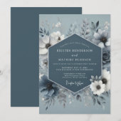 Invitation Mariage Fleur de Glace Bleu Acier (Devant / Derrière)