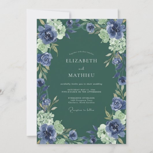 Invitation Mariage Fleur de Jade Indigo (Devant)