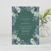 Invitation Mariage Fleur de Jade Indigo (Debout devant)