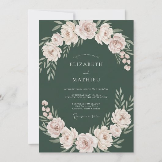 Invitation Mariage Fleur de Jade Sombre (Devant)