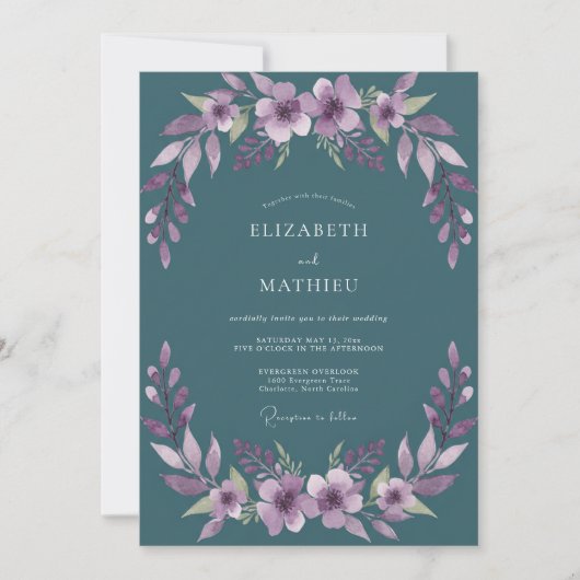 Invitation Mariage Fleur de la Passion Améthyste Sarcelle (Devant)