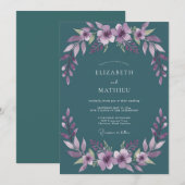 Invitation Mariage Fleur de la Passion Améthyste Sarcelle (Devant / Derrière)