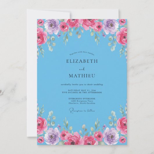 Invitation Mariage Fleur de la Passion Azur (Devant)